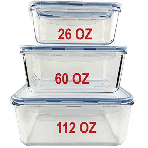 LARGE Glass Food Storage Container Set with Locking Lid Set of 3 112
