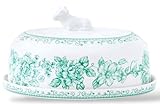 Pioneer Woman Agatha Green Floral Stoneware Butter Dish with Cow Shaped Handle, Vintage Inspired Ceramic Butter Dish with Lid