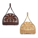 LALAFINA Bolsa de Bamb&uacute; Semicircular de Mano Color Caqui para Playa Verano Dise&ntilde;o &Uacute;nico y Elegante Adecuado para Vacaciones de Verano Color Aleatorio