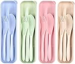 Travel Utensil Set with Case, 4 Sets Wheat Straw Portable Spoon Knife Forks Tableware, Reusable Cutlery Set for Travel Picnic Camping or Daily Use