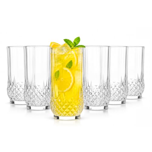 Image of CELLO Amore Hi-Ball Glass Set of 6 Pcs 265 ml, Transparent | Freezer & Fridge Safe, Leadfree Dishwasher Safe Toughened Crystal Clear Glasses Set for Drinking Water Juice Milk Cocktail Mocktail Soda