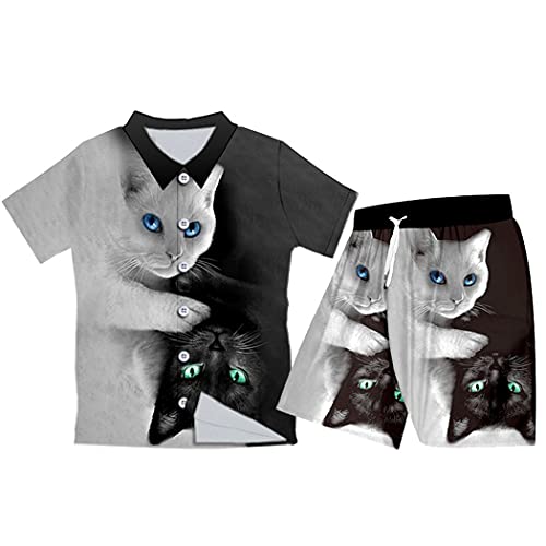 Ensemble 2 pièces avec capuche noir motif chat veste zippée homme femme taille L Btsh01510