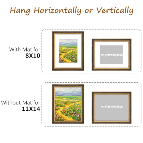 Image of Golden State Art,11x14 Ornate Picture Frame Holds 8x10 Photo,Black Gold | Includes real glass front,white mat,build-in hangers and buttons.Displays 8x10 photo on wall