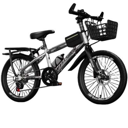Lapakeyマウンテンバイク 子ども用自転車 ガールズボーイズのための18/20/22/24/26インチキッズ学生バイク、軽量 高炭素鋼フレーム 可変速度ディスクブレーキバイク 男女兼用 通勤 通学 旅行 街乗り サイクリング (20インチ,シルバー&ブ