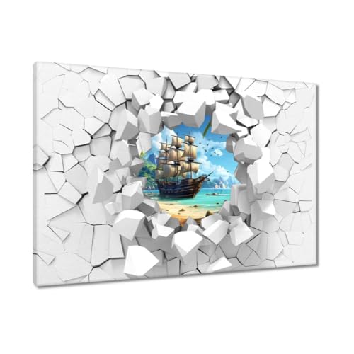Toile imprimée 120 x 80 cm pour habiller un grand mur vide paysage bateau île