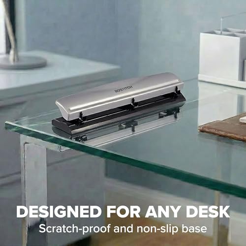 Image of Bostitch 3 Hole Paper Punch, 15 Sheet Capacity, Metal Office Hole Puncher with Chip Tray, Non-Slip Base, 9 /32 inch Holes, Perfect for Binders, School, Home & Office