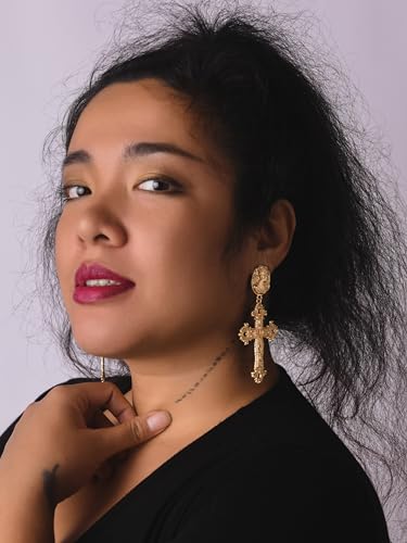 Sacina Gold-tone Cross Dangle Earrings, Gothic Vintage Earrings, Goth Jewelry, Halloween Christmas Jewelry Gift for Women4