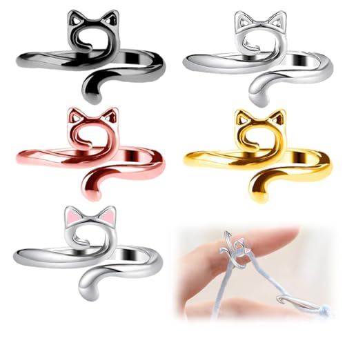 IKOPFLN 5 pezzi di anelli per uncinetto in metallo con guida per filato aperta, anelli per uncinetto regolabili, ditale per maglieria veloce, accessori per uncinetto
