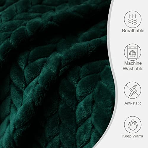 Exclusivo Mezcla Large Flannel Fleece Throw Blanket, 50X70 Inches Soft Jacquard Weave Leaves Pattern Blanket For Couch, Cozy, Warm, Lightweight And Decorative Forest Green Blanket #TOP5