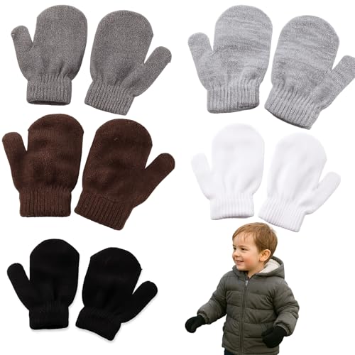 ZoeyShine 5 Pairs Toddler Knit Mittens for Boys & Girls Soft Stretchy Winter Gloves with Thermal Lining Warm Knitted Mittens for Kids for Outdoor Cold Weather Wear