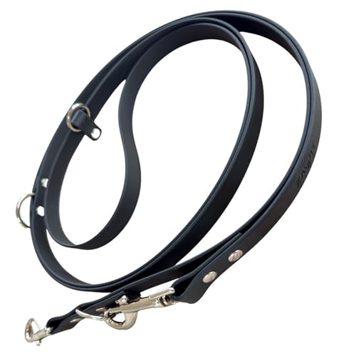 ZAVVIT BioThane Hundeleine, Umhängeleine 3m - 19mm breit | Verstellbar 1,5–3m | für mittelgroße & große Hunde | wasserfest, robust & pflegeleicht | Joggingleine mit 2 Karabinern (schwarz)