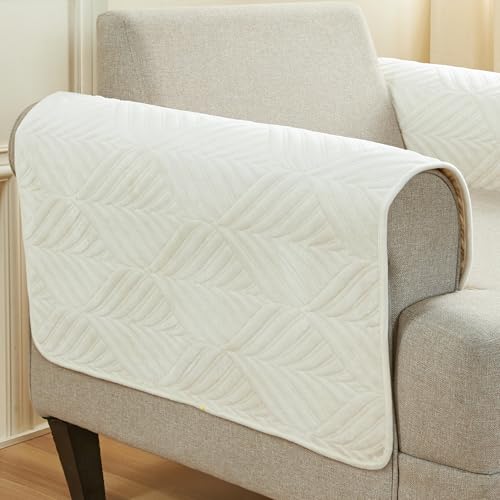 Image of Amazon Basics - Velvet Quilted Make Your Own Sofa Cover |70cm x 70cm| Microfiber Sofa Slipcover (Beige, Set of 2 Armrest)