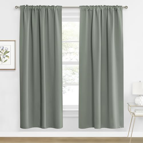 Image of RYB HOME Sage Green Curtains for Living Room, Elegent Farmhouse Vertical Back Tab& Rod Pocket Blackout Window Decor for Bedroom Dining, Sliding Glass Door Home Office Drapes, W62 x L84, 2 Panels