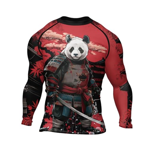 Panda Samurai Men’s Long Sleeve Rashguard Compression Fightwear Tops for BJJ MMA Wrestling Training Jiu Jitsu2