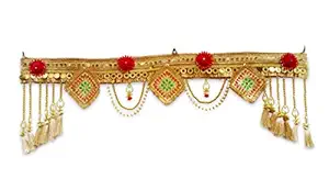 CraftVatika Handmade Banderwar Toran Hanging Bandarwal for Main Entrance Door, White Flowers Decoration at Home, Thorana for Pooja Room Wall Home Decoration Golden Beads Latest Traditional (Type 6)