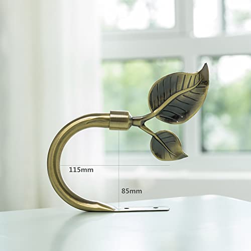 Image of HIKMLK Leaf Shaped Curtain Holdbacks 2pcs, Handmade Metal Curtain Side Holders for Wall, Antique Bronze Brass Curtain Tieback Hook Pull Backs for Drapes Window Home Decoration
