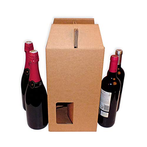 Pack 25 Cajas para transporte de 4 botellas con ventanas.
