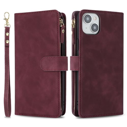 Cavor for iPhone 15 Plus Wallet Case for Women,Phone Case for iPhone 15 Plus Crossbody Case with Strap Lanyard,Leather Magnetic Closure Zipper Pocket Kickstand Card Holder Shockproof Cover,Wine red by Cavor - Used condition - Image 7