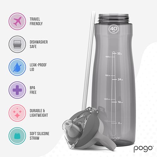 Image of Pogo Plastic Water Bottle with Chug Lid and Carry Handle, Reusable, BPA Free, Dishwasher Safe, Perfect for Travel, School, Outdoors, and Gym, 18oz 32oz 40oz 64oz