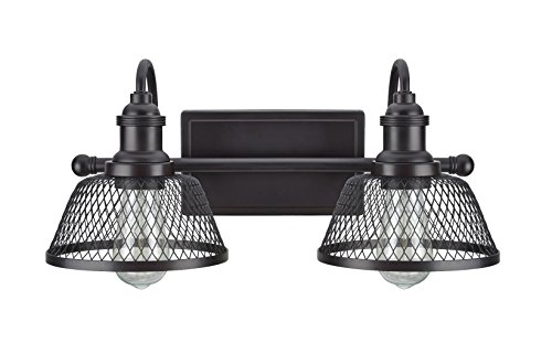 Aspen Creative 62094, Two-Light Metal Bathroom Vanity Wall Light Fixture, 17" Wide, Transitional Design in Bronze with Metal Mesh Shade
