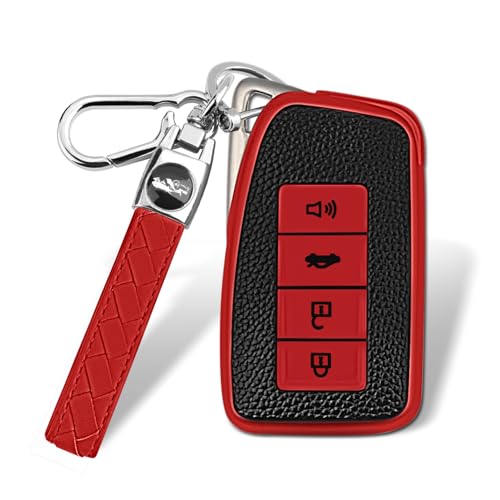 QBUC for Lexus Key Fob Cover, Key Fob Case with Keychain for Lexus 2013-2021 ES IS GS NX LS RX RC GX LX 570 200 250 350 460 300 F 450h 600h Accessories Protector (Red)