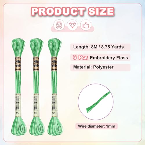 Image of PATIKIL 6 Skeins Embroidery Floss, Polyester Embroidery Threads Bracelets String for Cross-Stitch Hand Embroidery, Light Green