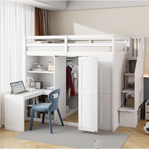 Harper & Bright Full Loft Bed with Stairs and Desk