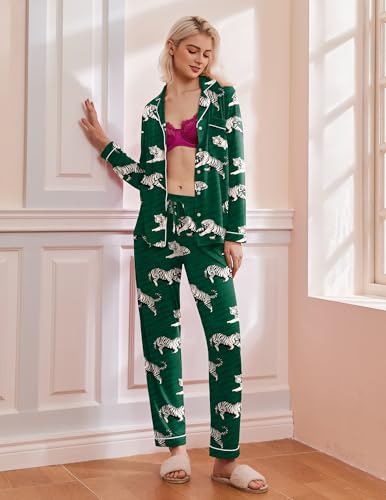 Image of Ekouaer Pajamas Women's Long Sleeve Sleepwear Soft Button Down Loungewear Pjs Lounge Set Nightwear XS-XXL