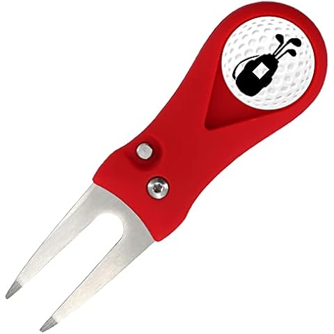 Myartte Golf Divot Repair Tool Switchblade Divot Tools with Golf Ball Marker Pop-up Buttom Zinc Alloy for Repairing The Golf Green (Red) Cover