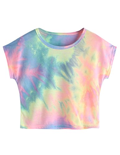 SweatyRocks Womens Tie Dye Letter Print Crop Top T Shirt,Multicolor 4,Medium =S
