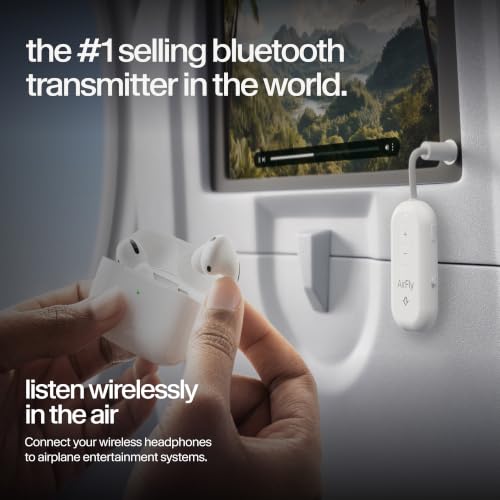 Image of AirFly Pro 2 - Bluetooth Adapter, Pair 2 AirPods or Wireless Headphones - 3.5mm AUX Bluetooth Transmitter and Receiver for Cars, Boats, Treadmills, TVs & More - Travel Essentials,White