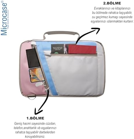 Microcase 9-12 inch Çok Gözlü Su Geçirmez Darbelere Dayanıklı Tablet Çantası AL4228 Pembe Mavi Krem - Görsel 6