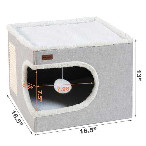 image for Garnpet Cat Bed for Indoor Cats Cube House, Covered Cat Cave Beds & Fu