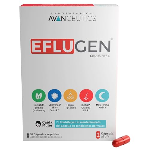 Avanceutis - Eflugen 1 Caja | Anticaida Cabello Mujer | Vitaminas para el Cabello 12 Activos Naturales | Frena Caida del Cabello Mujer Estacional y Hormonal | L-Triptofano + Inulina | Vitaminas Pelo