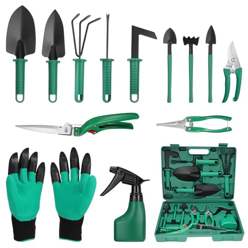 eROOSY 13PCS Kit di Attrezzi da Giardinaggio con i Guanti da Giardinaggio, Regalo da Giardino per Donna, Set di Attrezzi da Giardino con Custodia per Il Trasporto, Giardinier, Genitori