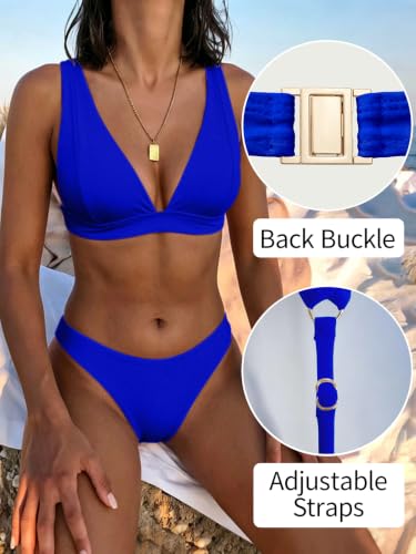 Image of Bathing Suits for Women Deep V Neck Sexy Two Piece Bikini Sets for Women Thong Halter Cheeky Swimsuit
