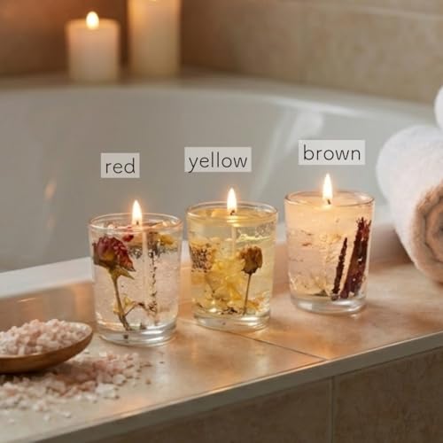 訳あり品 ハーバリウム風 キャンドル red/yellow/brown かわいい インテリア ドライフラワー (yellow) [3]