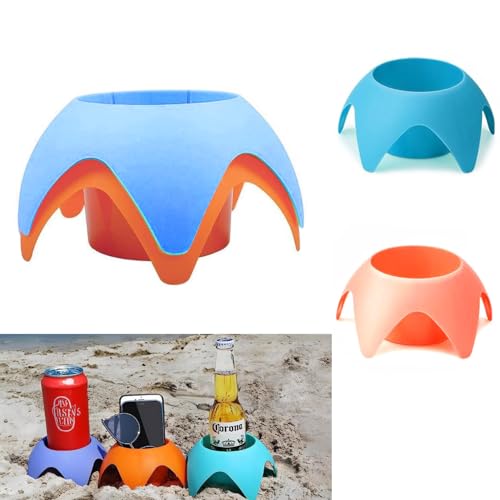 2Pack Sand Beach Drink Cup Holder, Beach Vacation Accessories Essentials for Park Garden Beach Supplies Trip Gear Coasters Holding Beverage Grassland Phone Sunglass Key