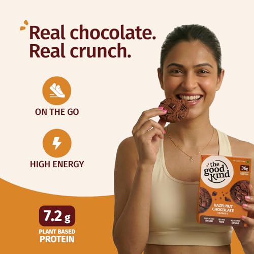 Image of The Good Kind Double Chocolate & Hazelnut Chocolate Cookies - 200gm(1 pack each), High Plant Protein Cookies with Almond Butter & Millet Flour, Perfect for Snacking, Gluten Free, Palm Oil free & Vegan (Pack of 2)
