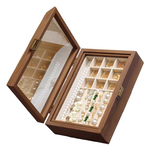 ZBIianxer Boîte à bijoux en bois de noyer résistant à l'humidité avec plusieurs compartiments