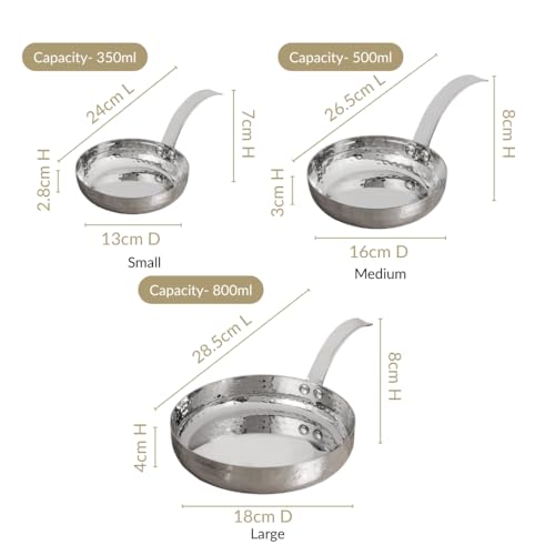 Image of Nestasia Stainless Steel Serving Dishes Set of 3 (350ml, 500ml, 800ml) - Hammered Flat-Base Round Steel Serving Pan with Handle | Rust, Stain & Scratch Resistant Serveware with Glossy Finish