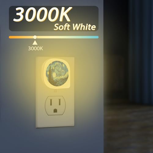 Image of Starry Night Oil Painting Night Light Plug into Wall,Night Lights with Dusk to Dawn Sensor 0.5W Night Light for Boys Girls Men Women Home Decor