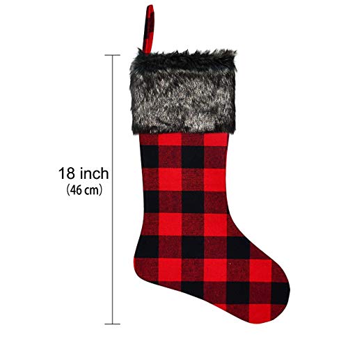 Senneny Christmas Stockings- 4 Pack 18" Red Black Buffalo Plaid Christmas Stockings With Plush Faux Fur Cuff, Classic Large Christmas Stockings Decorations For Family Christmas Holiday Party Decor #TOP2