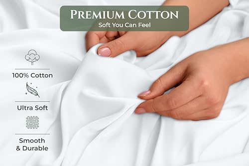 Image of Royale Linens 100% Cotton Pillow Cases Queen Size Set of 2 - Percale Pillowcase - White Pillow Cases Super Soft Cooling & Breathable Hotel Cotton Pillowcases, Fits Queen Pillows (20 inchx30 inch, White)