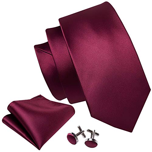 Image of Barry.Wang Plain Men Silk Ties Extra Long Satin Necktie for Wedding Business Handkerchief Cufflinks Set Solid Colors