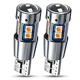 Nanpoku T10 LED アンバー 爆光 12V 24V ポジションランプ ミラーウインカー CANBUS キャンセラー内蔵 無極性 レンズ付き 3030 SMD 10連 2.4W 電球色 2個入