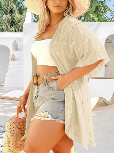 Image of DOLNINE Plus-Size-Cardigan for Women Short Sleeve Lightweight Summer Kimono Cardigan Casual Loose Beach Cover Up