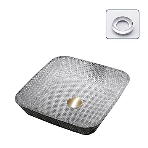 Ksunun Bathroom Vessel Sink, Modern Tempered Glass Vessel Bowl Sink, Glass Countertop Bathroom Vanity Vessel Sink, 15.4"X15.4"X4.3" Silver White Bathroom Sink, Square Vessel Sinks For Bathrooms #TOP1