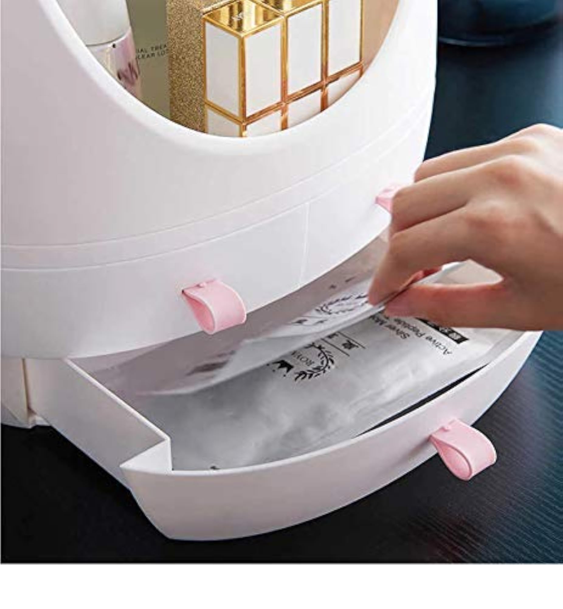 Modern Makeup Organizer with Rotatable Mirror, Jewelry Storage