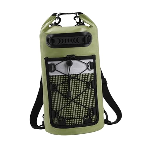 FytStycale Dry Bag Backpack Mesh Pocket Reflective Warning Strip Green Accessory for Hiking Boating Swimming Men/Women Beach, 10 L